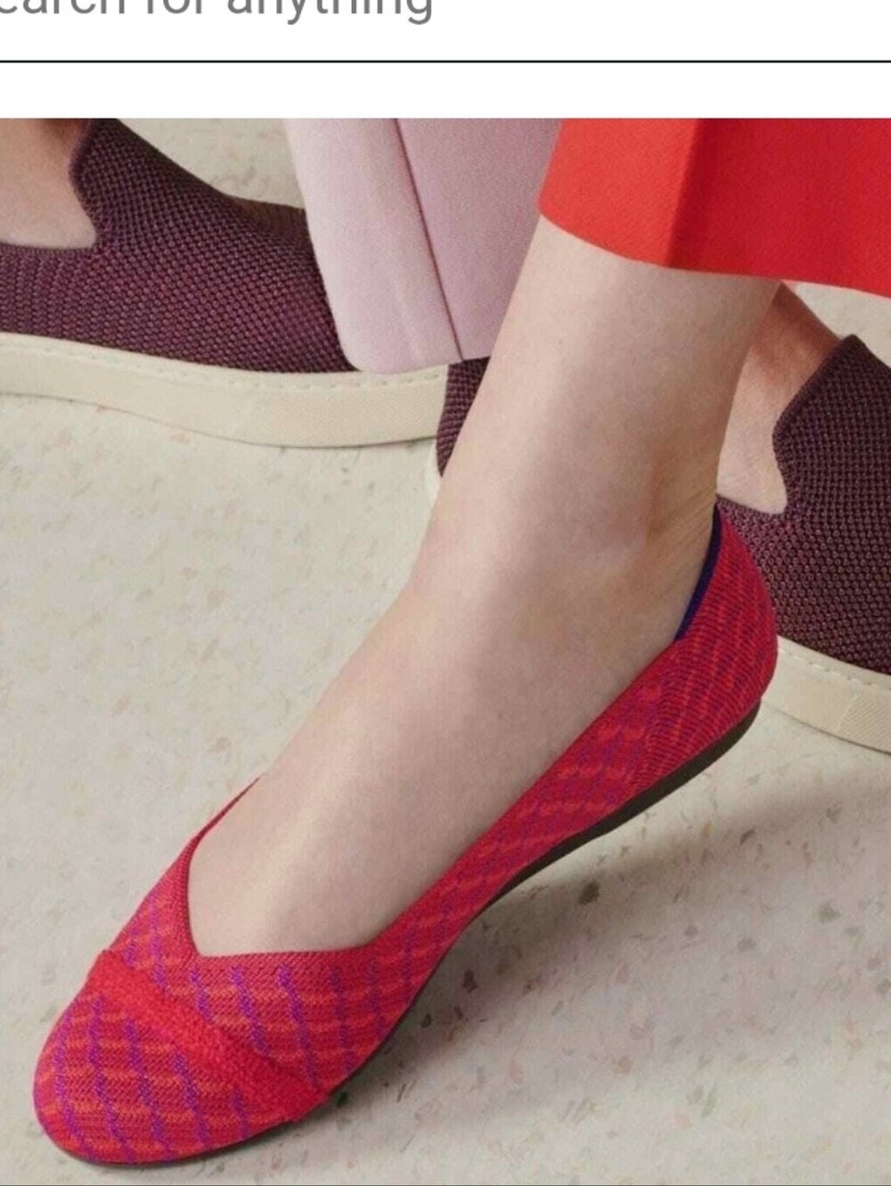 Rothy's Red Pomegranate Grid Woven Flats with Blue Trim Sz 7.5